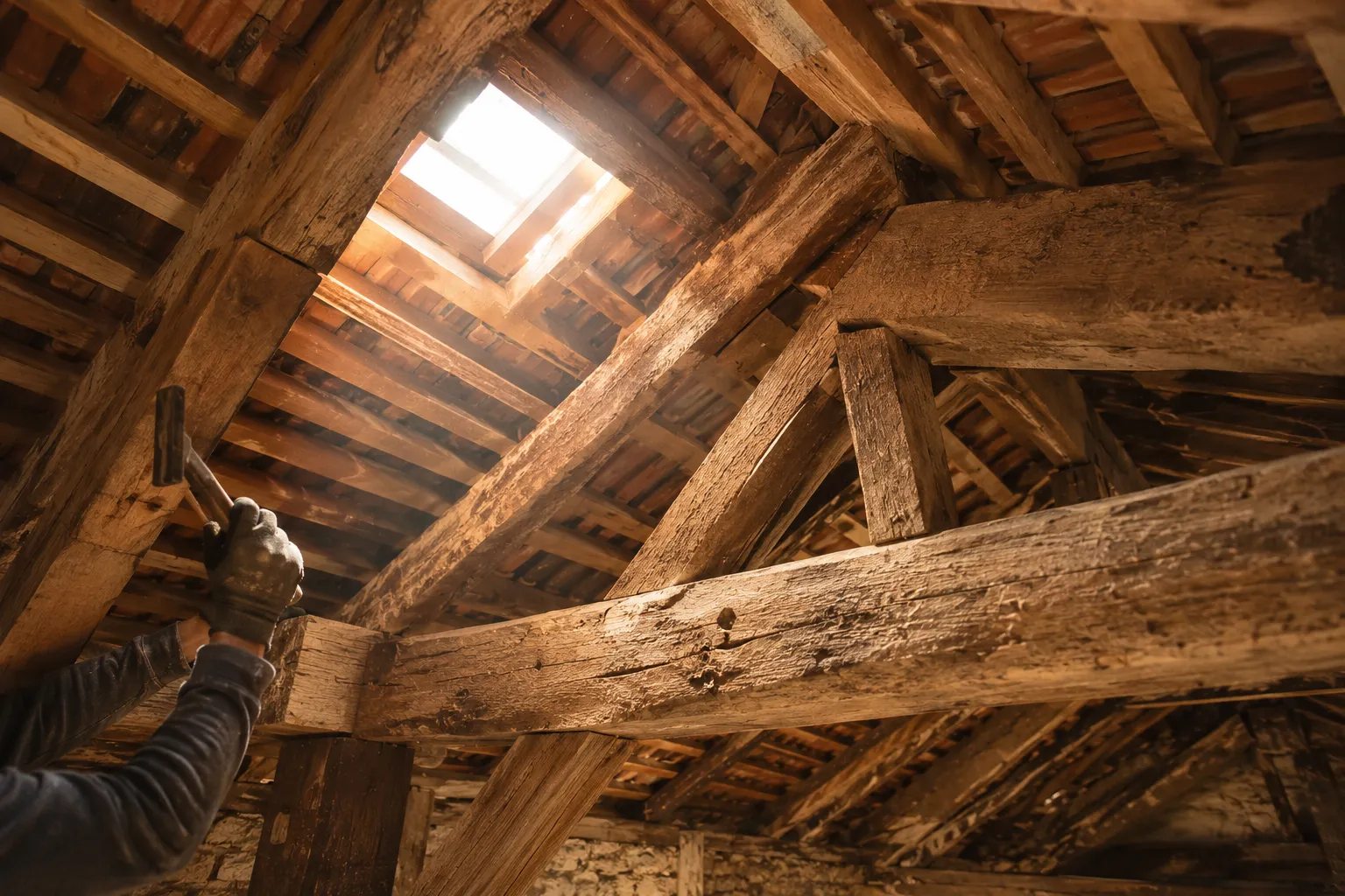 Charpente traditionnelle en bois - réparation et traitement Lyon