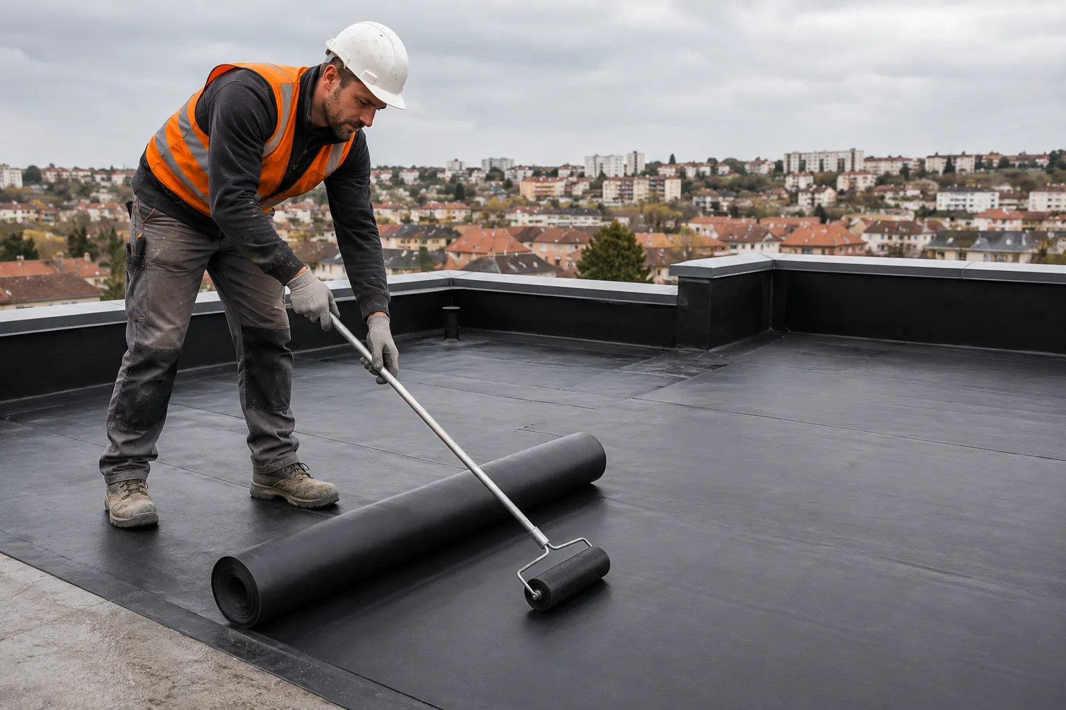 Pose membrane étanchéité EPDM sur toit plat terrasse Lyon